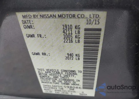 2015 Nissan Altima 2.5 Sv из США, поврежденный, VIN 1N4AL3AP1FC598086